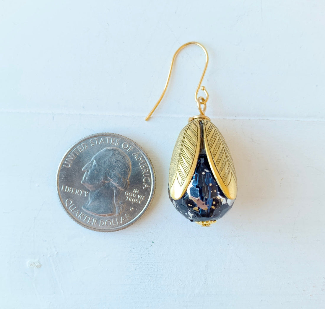 Lenora Dame Crackle Lucite Bead Cap Earring in Denim