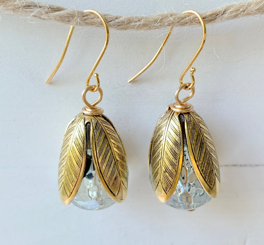 Lenora Dame Crackle Lucite Bead Cap Earring in Denim