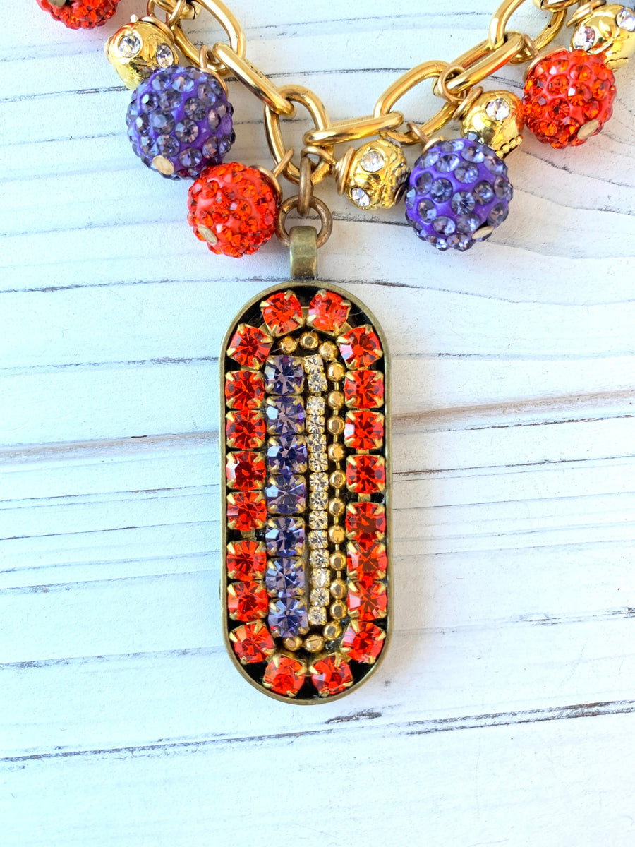 Lenora Dame Keyhole Mosaic Pendant Necklace in Clementine & Violet