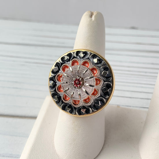 Lenora Dame Spooky Season Czech Glass Button Cocktail Ring