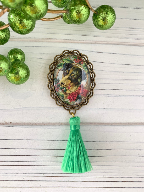 Lenora Dame Christmas Pooch Tassel Brooch