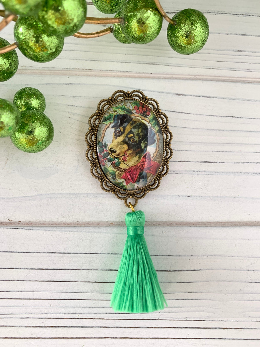 Lenora Dame Christmas Pooch Tassel Brooch