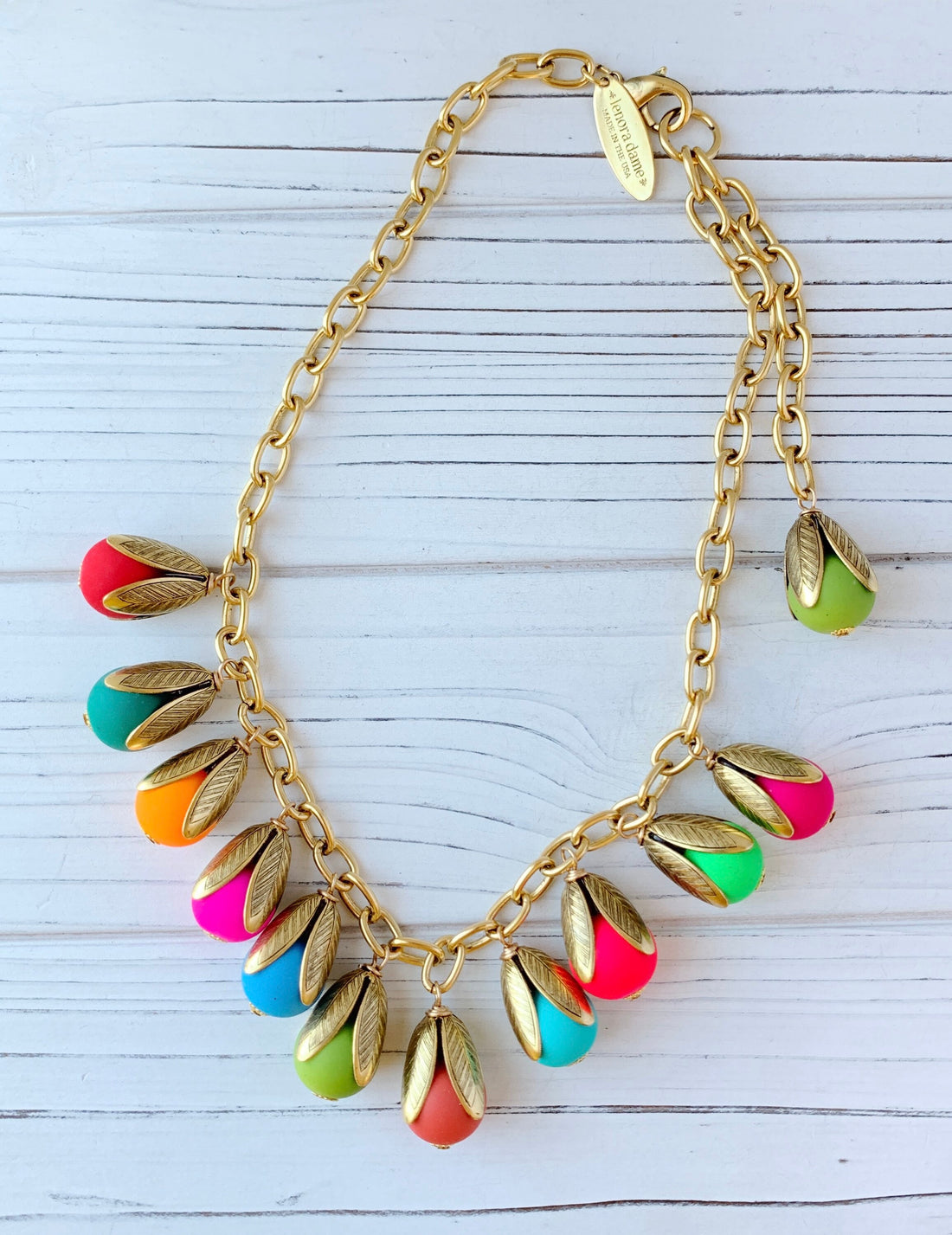 Lenora Dame Colorful Matte Bead Cap Charm Necklace