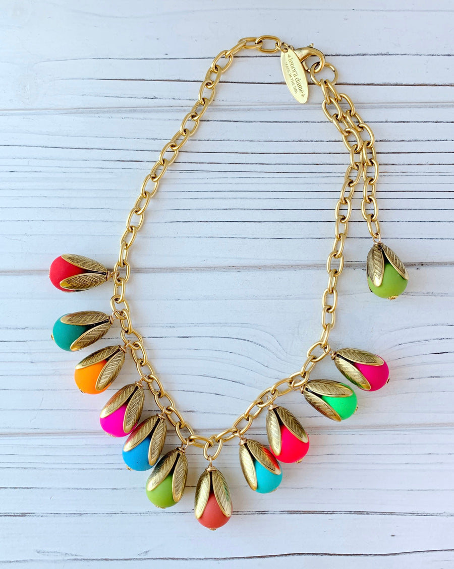 Lenora Dame Colorful Matte Bead Cap Charm Necklace