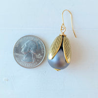 Lenora Dame Matte Glass Pearl Bead Cap Earring in Steel - More Color Options Available