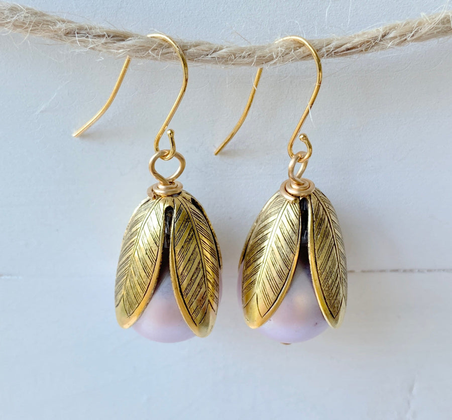 Lenora Dame Matte Glass Pearl Bead Cap Earring in Lilac - More Color Options Available