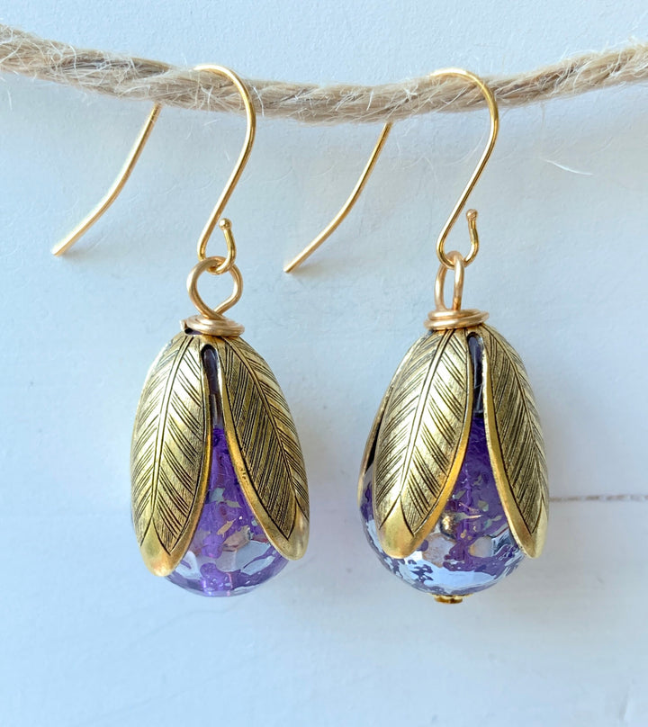 Lenora Dame Crackle Lucite Bead Cap Earring in Plum - Color Options Available