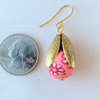 Lenora Dame Polymer Clay Flower Bead Cap Earring in Pink & Red