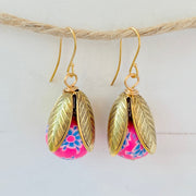 Lenora Dame Polymer Clay Flower Bead Cap Earring in Magenta & Blue
