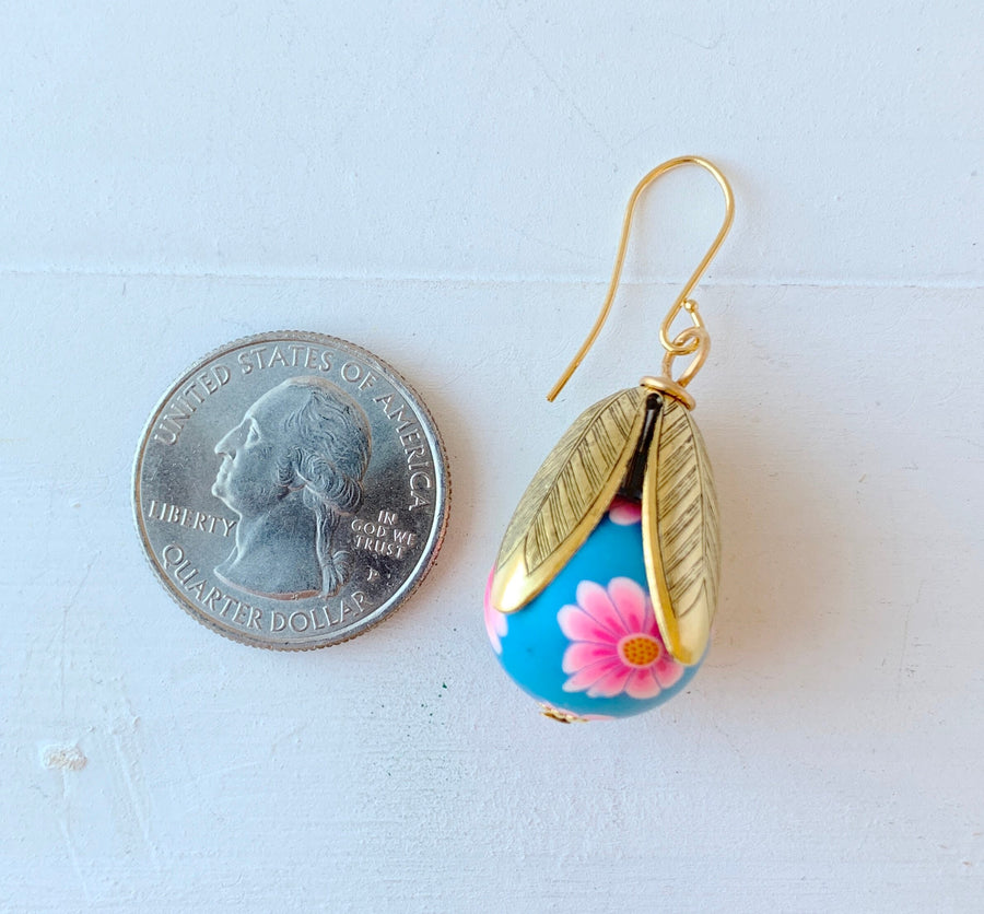 Lenora Dame Polymer Clay Flower Bead Cap Earring in Pink & Blue - More Color Options Available