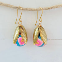 Lenora Dame Polymer Clay Flower Bead Cap Earring in Pink & Blue - More Color Options Available