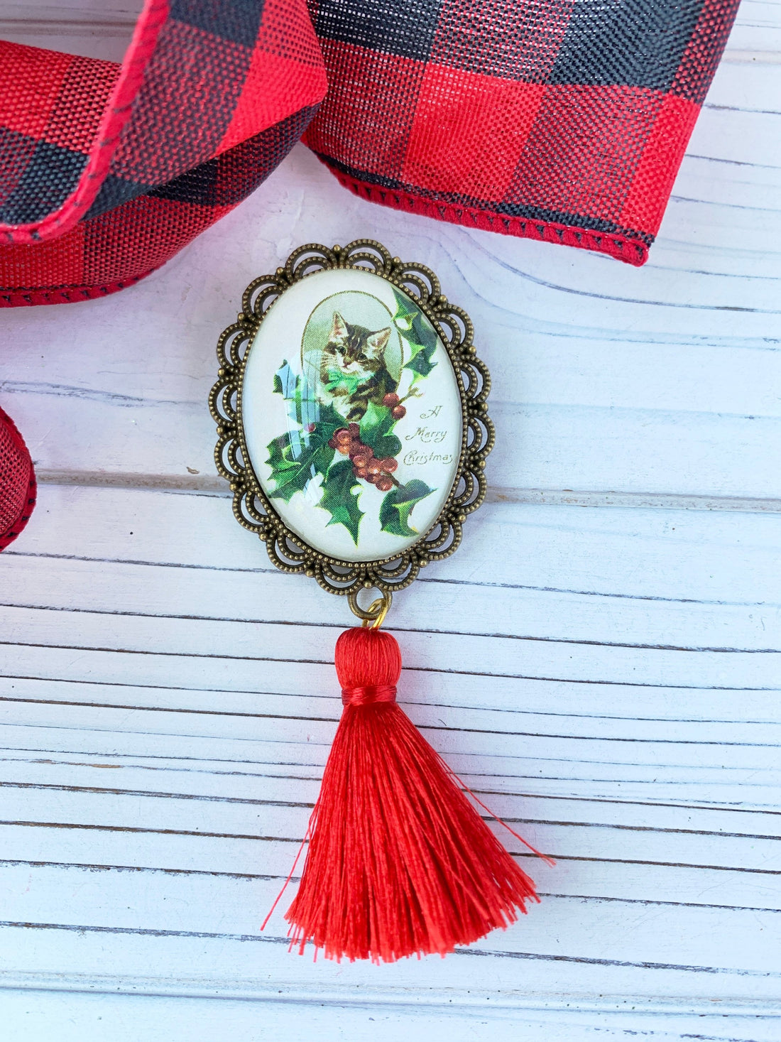 Lenora Dame Holiday Kitten Tassel Brooch