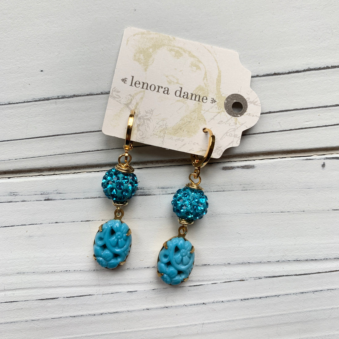 Lenora Dame Vintage Turquoise Resin Drop Earrings