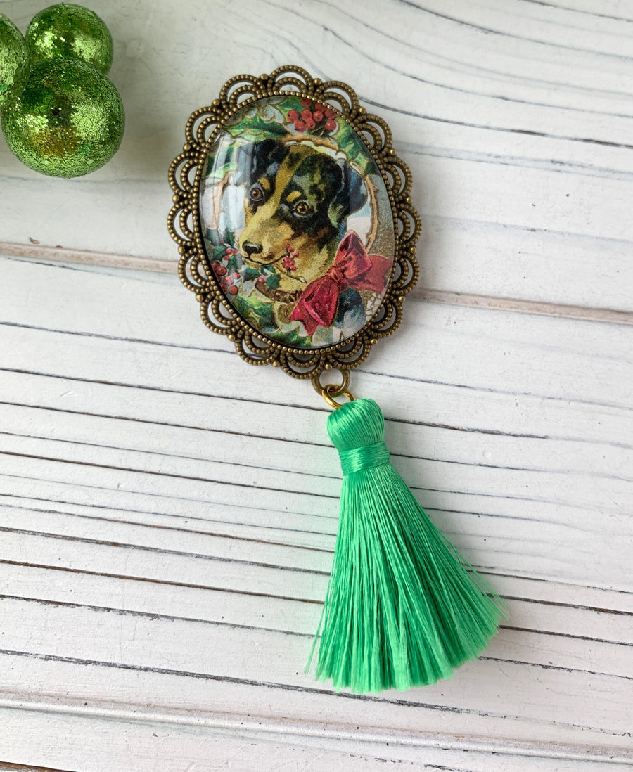 Lenora Dame Christmas Pooch Tassel Brooch
