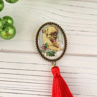 Lenora Dame Holiday Pug Puppy Tassel Brooch