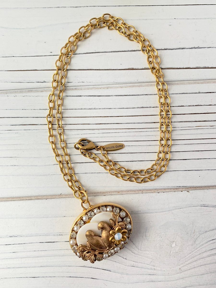 Lenora Dame Lovebird Collage Locket Necklace
