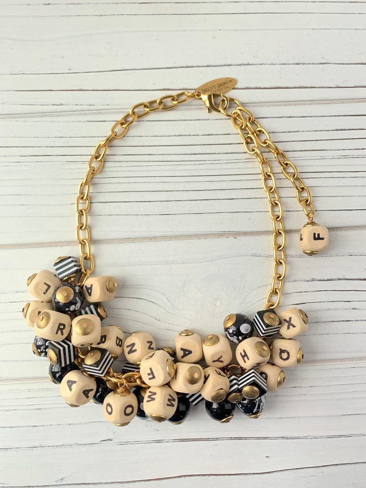 Lenora Dame Chunky Wooden Alphabet Charm Necklace