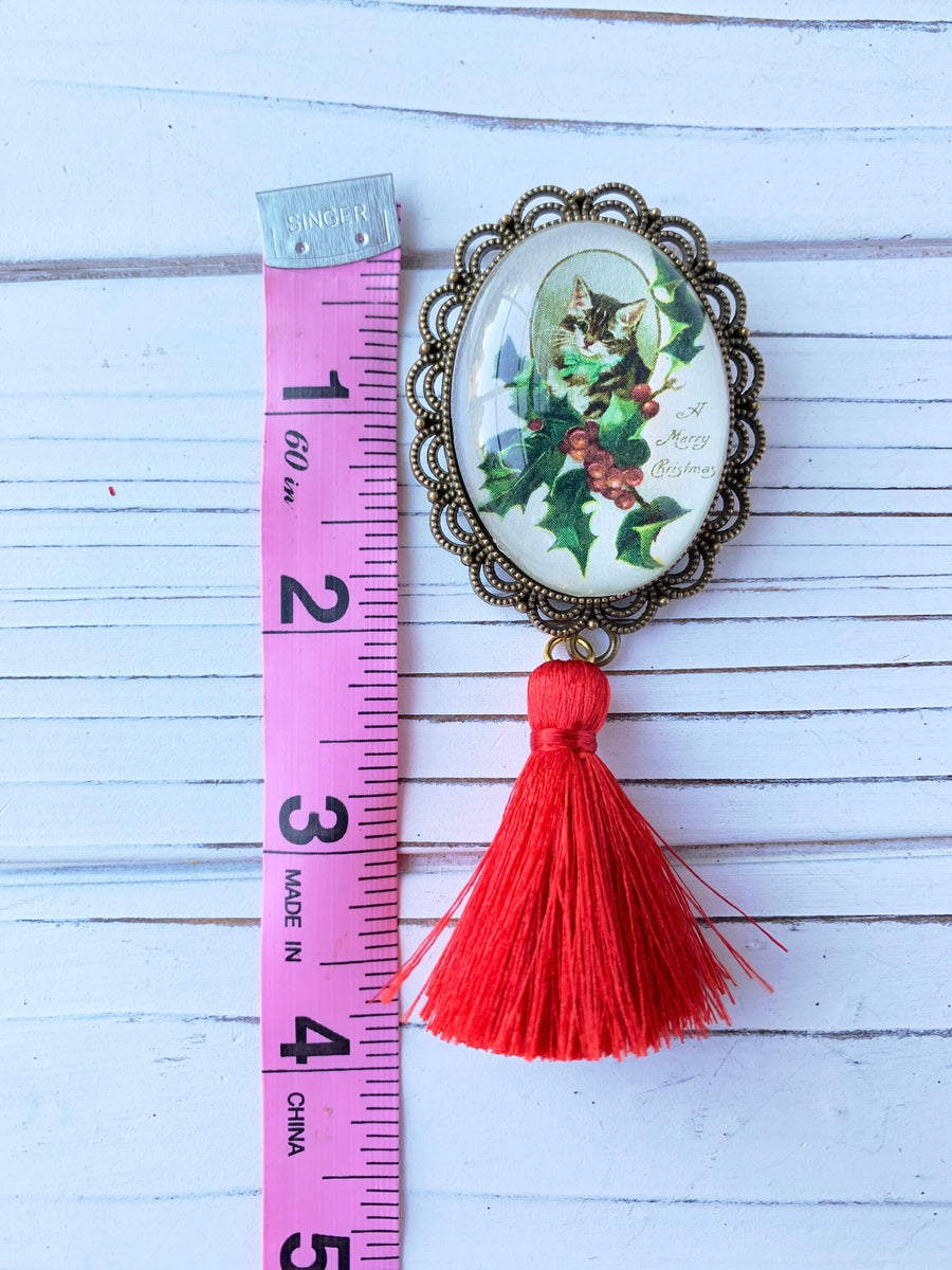 Lenora Dame Holiday Kitten Tassel Brooch