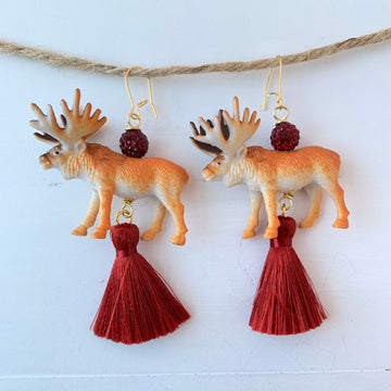 Lenora Dame Reindeer Tassel Earrings in Ruby