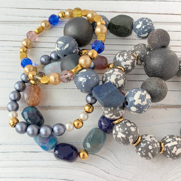 Lenora Dame 5-Piece Family Stone Stretch Bracelet Set One of a Kind