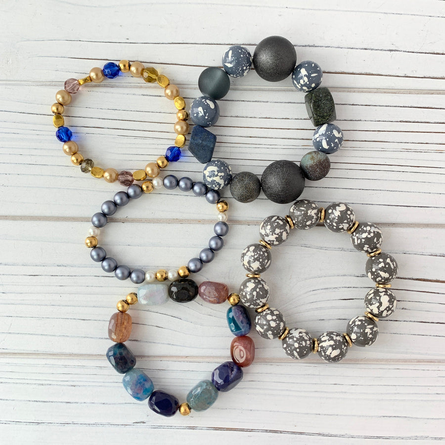 Lenora Dame 5-Piece Family Stone Stretch Bracelet Set One of a Kind
