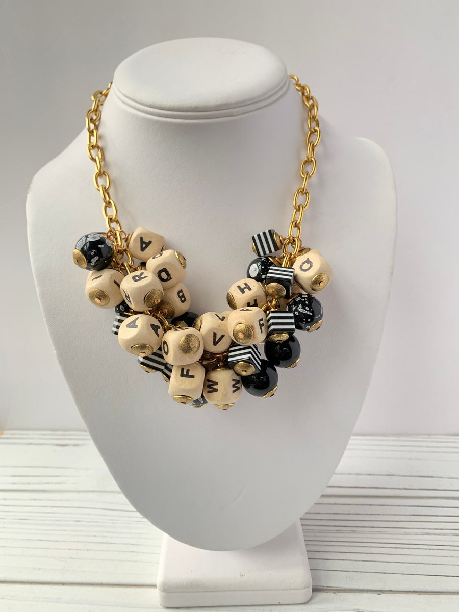 Lenora Dame Chunky Wooden Alphabet Charm Necklace