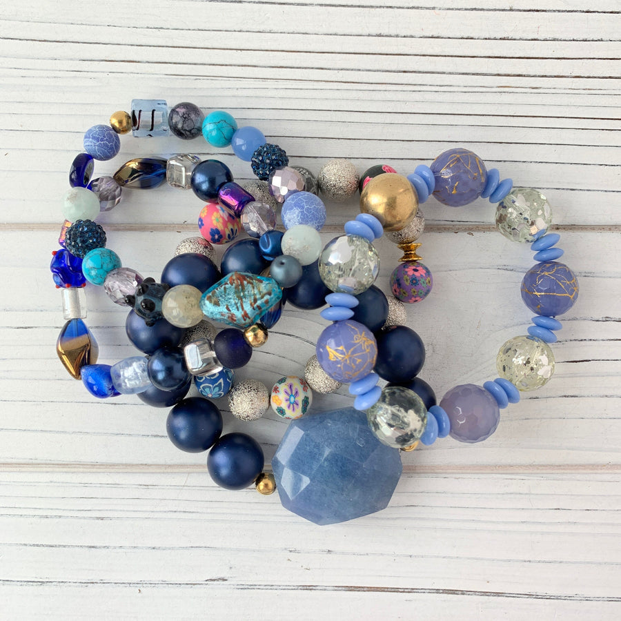 Lenora Dame 5-Piece Blue Moon Stretch Bracelet Set One of a Kind