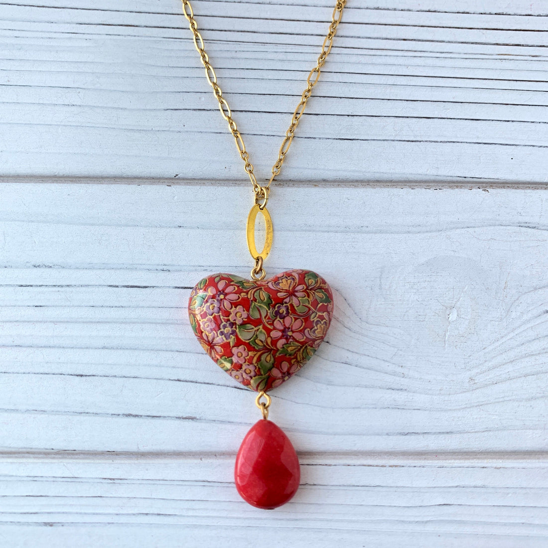 Lenora Dame Vintage Heart Cabochon Necklace