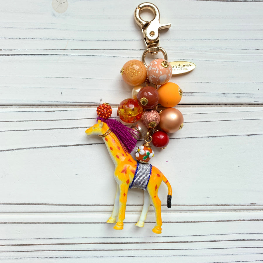Lenora Dame Beaded Giraffe Purse Charm - Keychain Charm