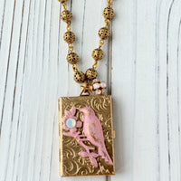 Lenora Dame Bird Book Locket Charm Necklace - Choice of 3 Color Options
