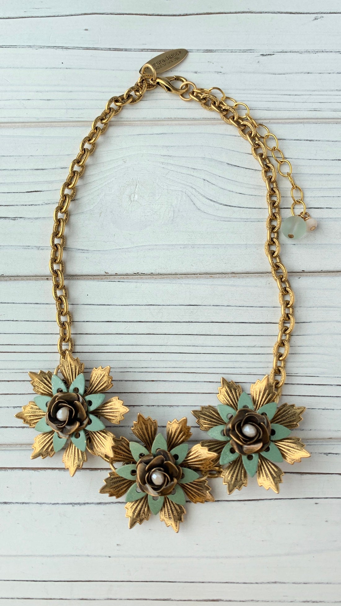 Lenora Dame Sea Foam Metal Flower Bib Statement Necklace