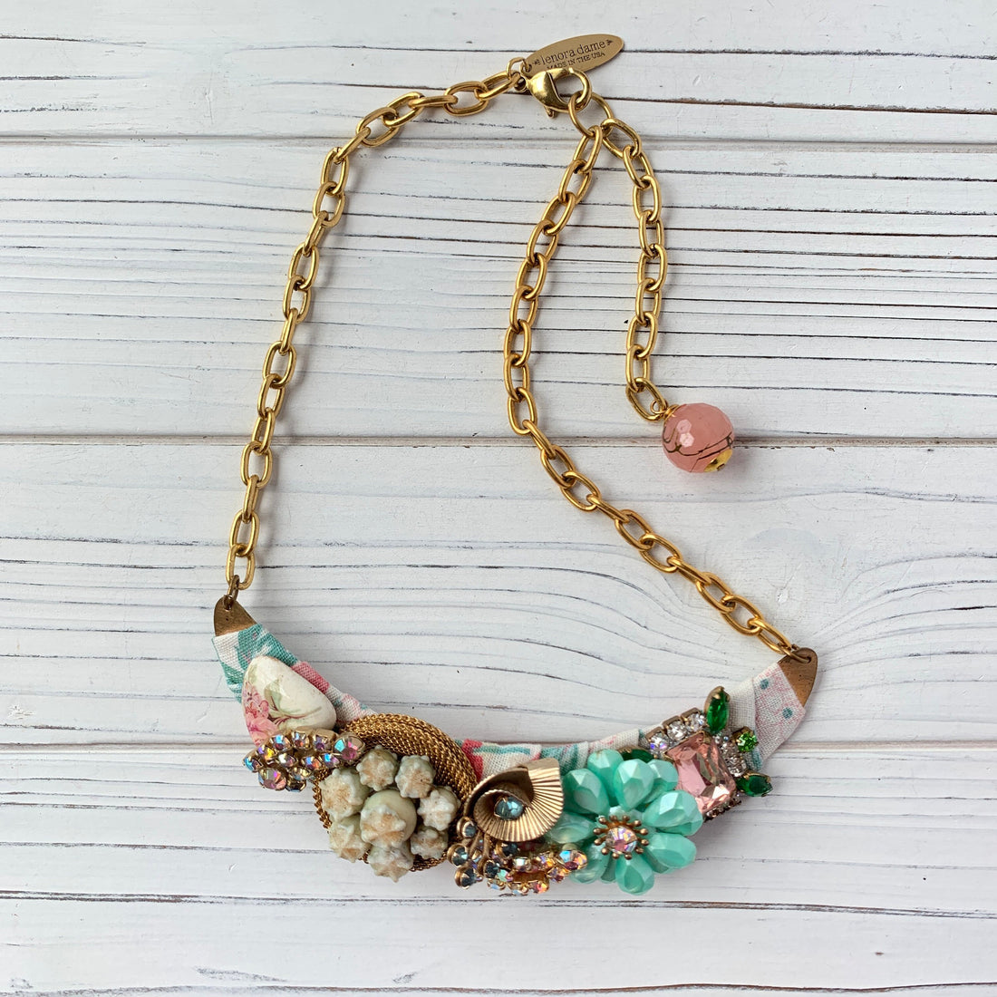 Lenora Dame Easter Sunday One-Of-A-Kind Collaged Bib Necklace