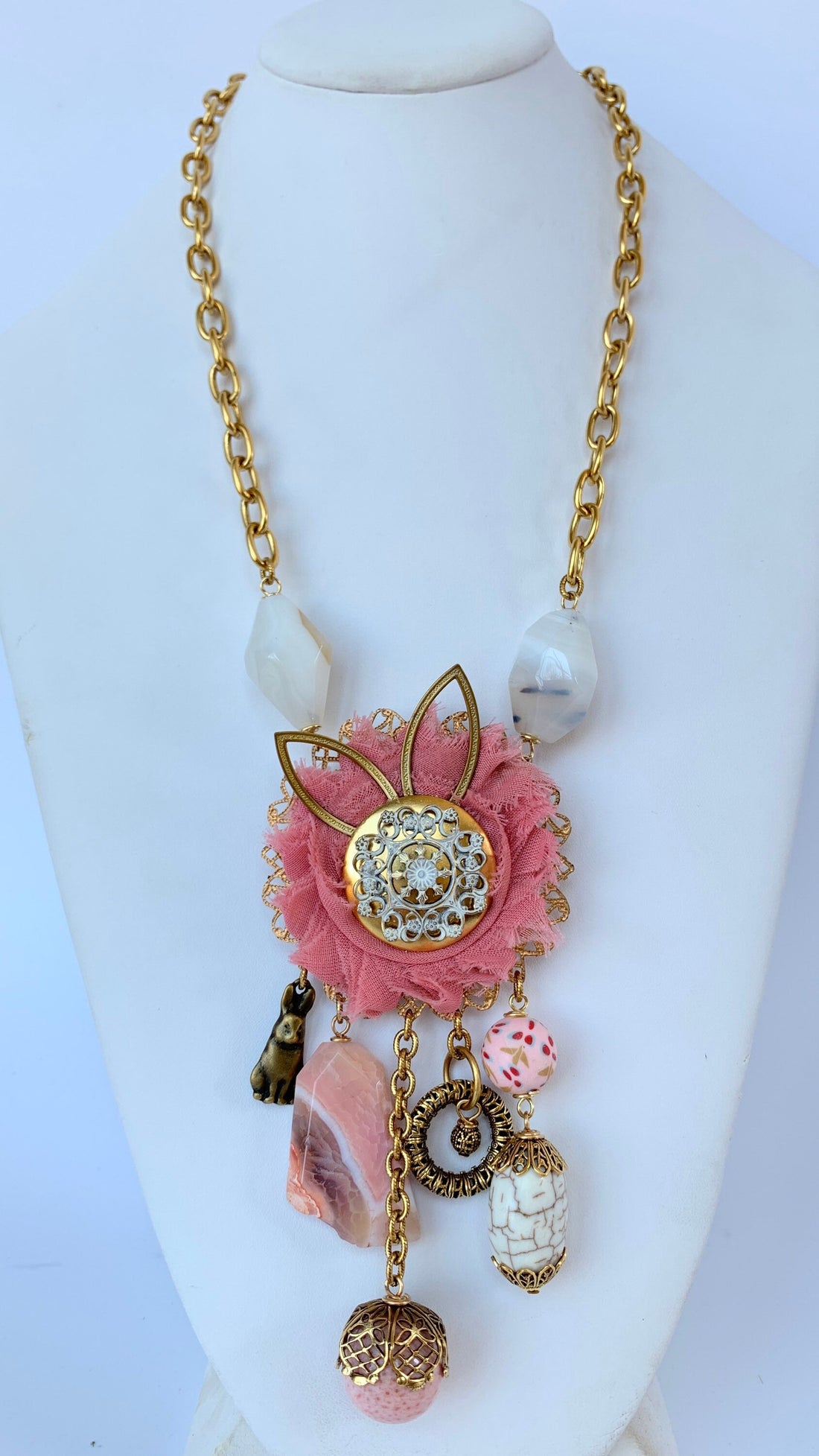 1928 Gold-Tone 16 Inch Link Statement Necklace, Color: Pink - JCPenney