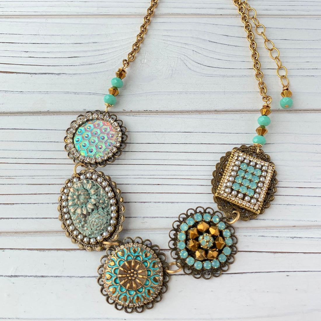 Lenora Dame Sea Foam Czech Glass Bib Necklace