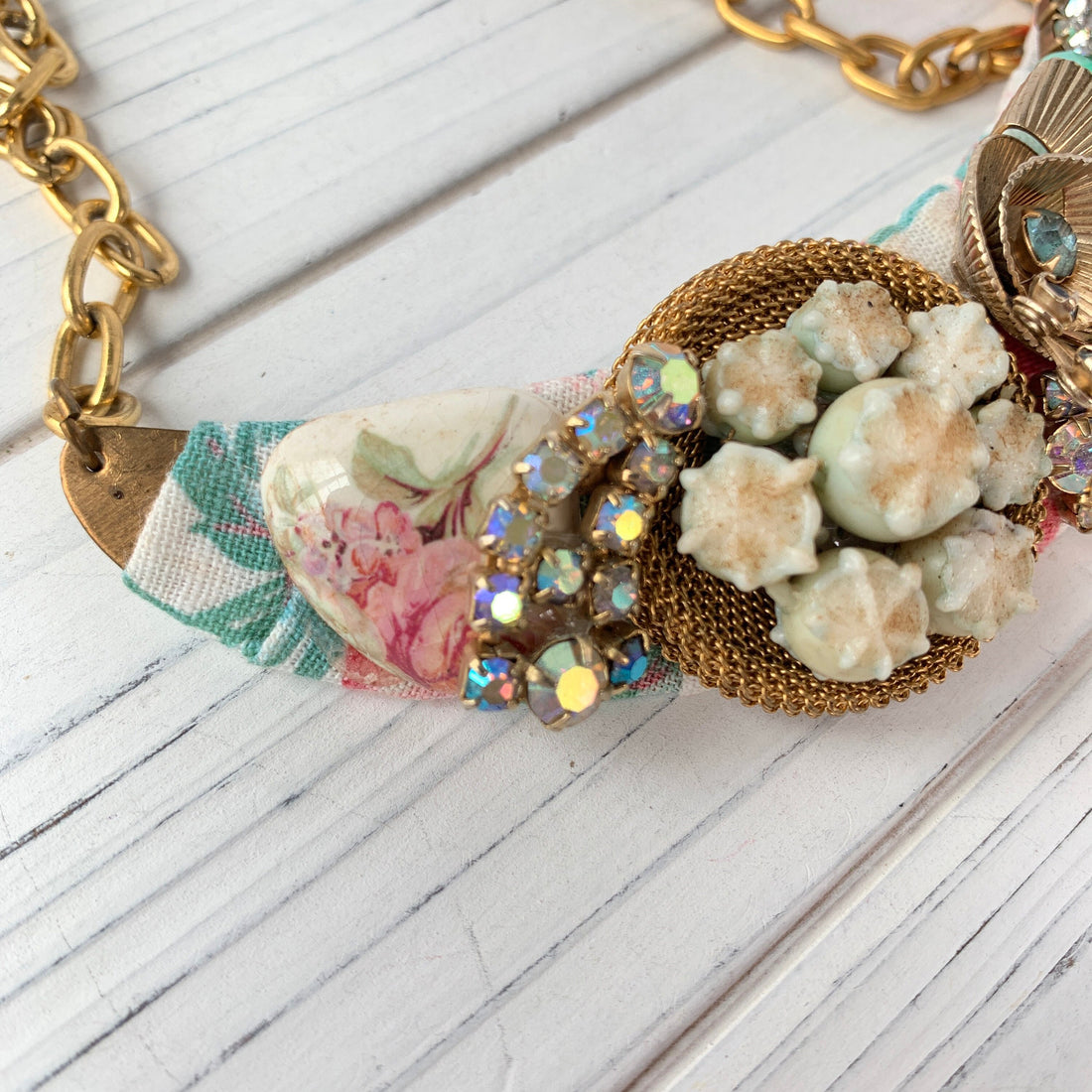 Lenora Dame Easter Sunday One-Of-A-Kind Collaged Bib Necklace