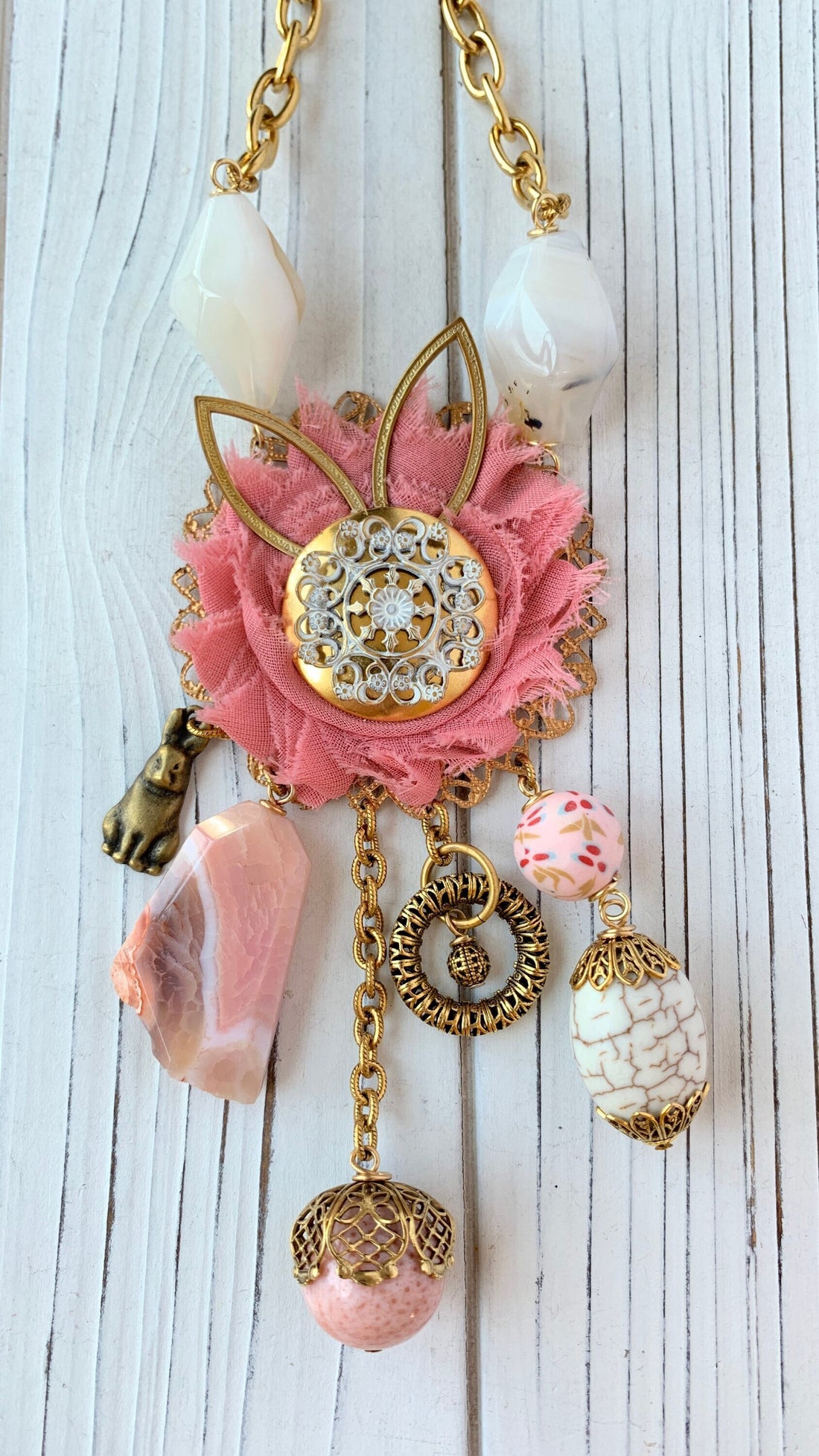 Lenora Dame Bunny Hop Statement Necklace in Delicate Pink- One of a Kind
