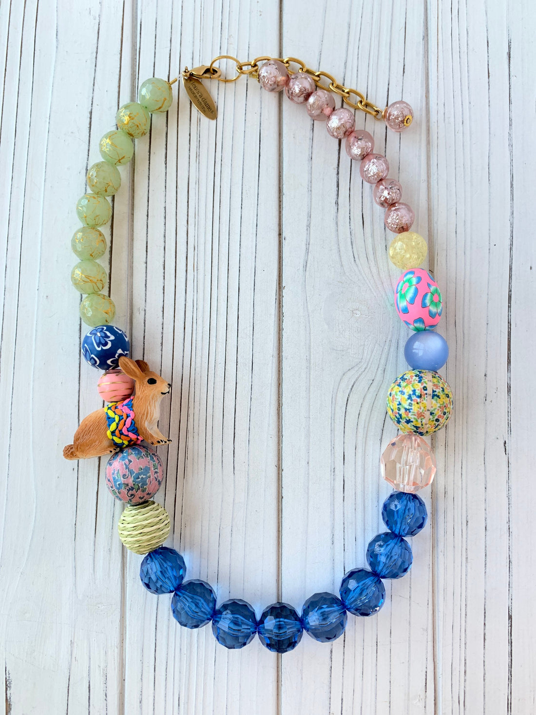 Lenora Dame Easter Bunny Queen Mum Statement Necklace in Dreamy Blue