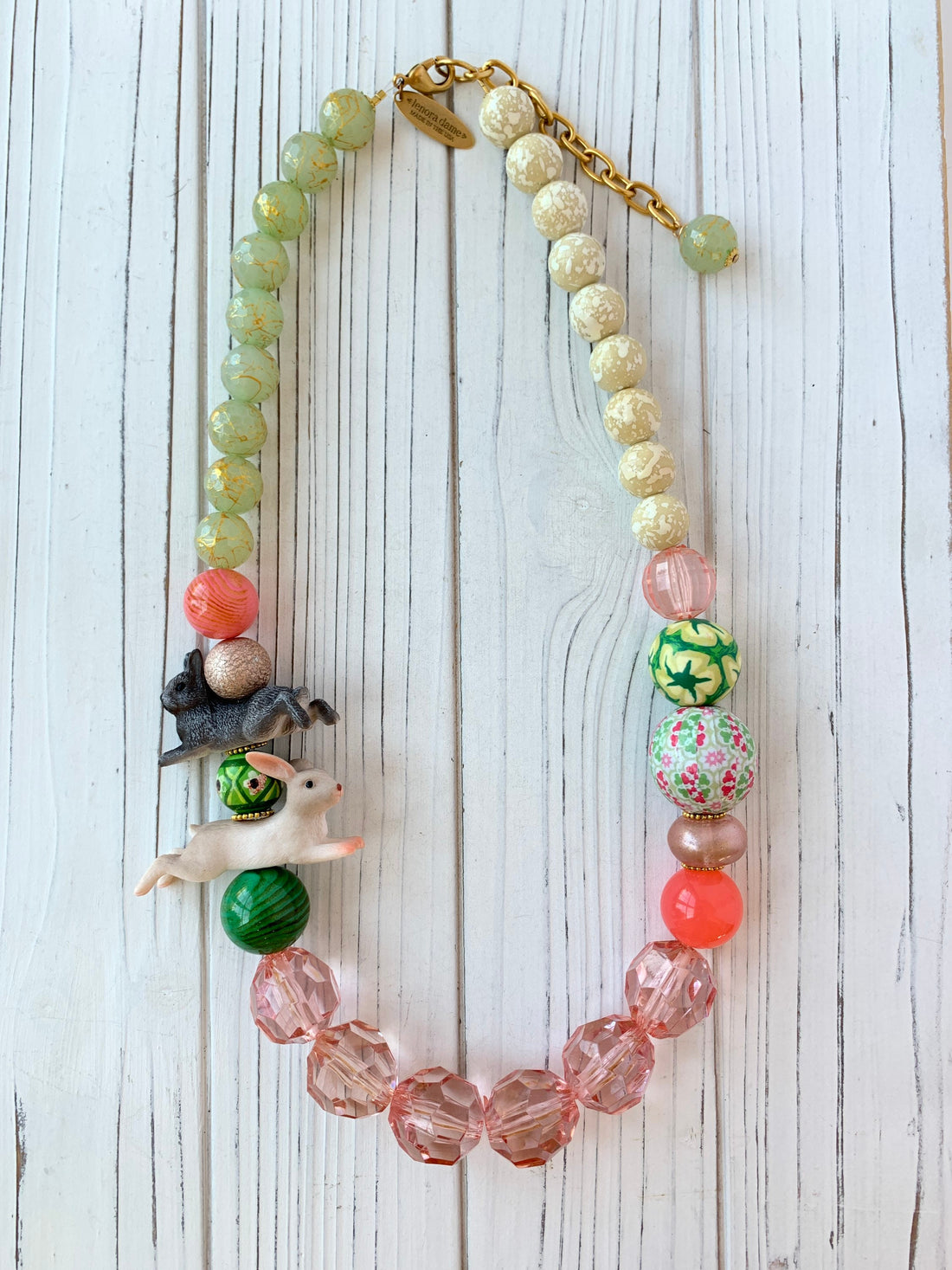 Lenora Dame Easter Bunny Queen Mum Statement Necklace in Soft Rose