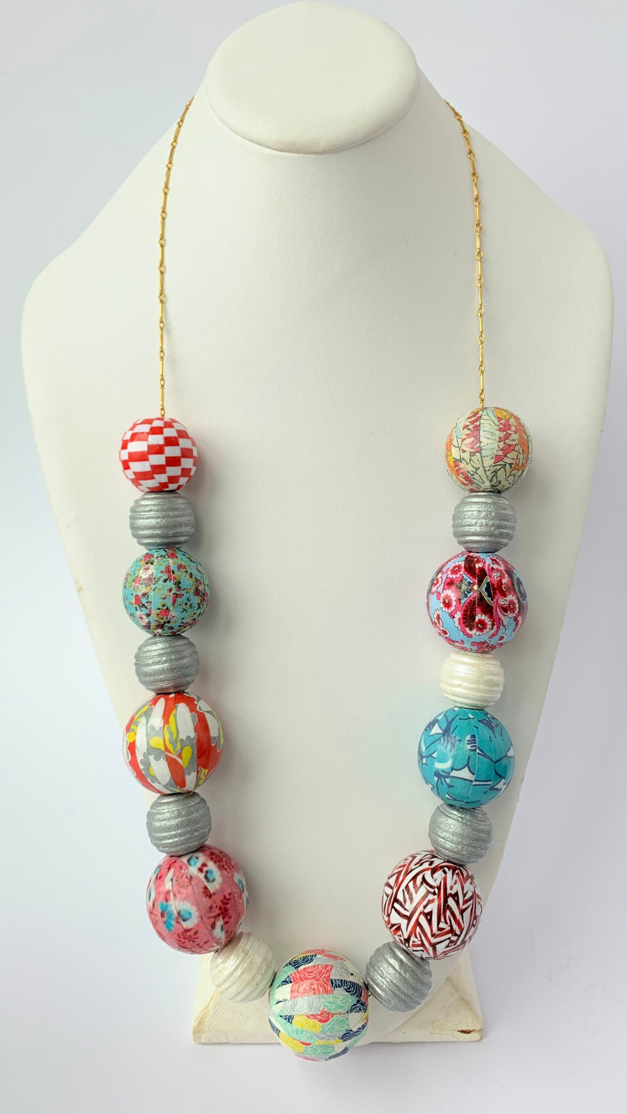 Lenora Dame Quilt Decoupage Wooden Bead Necklace