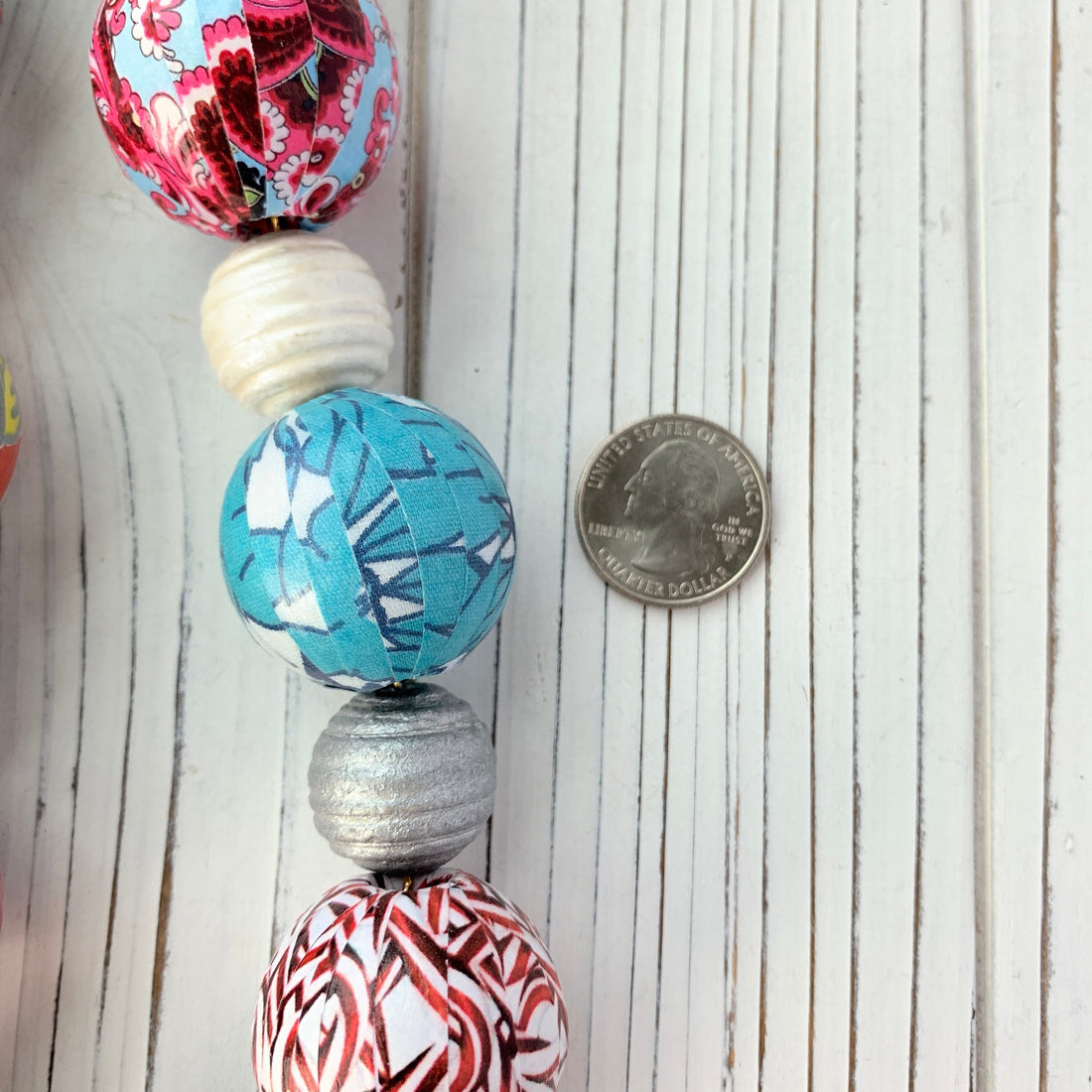 Lenora Dame Quilt Decoupage Wooden Bead Necklace