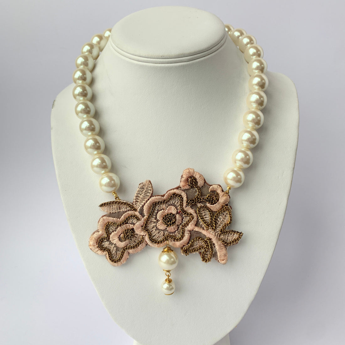 Lenora Dame Silk Pearl and Chain Bib Necklace