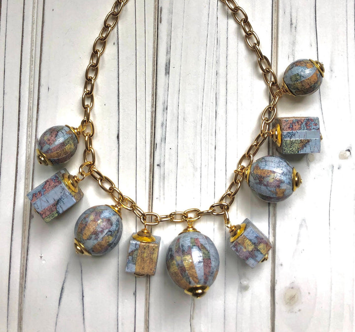 Lenora Dame Wanderlust Traveler Vintage Map Charm Necklace