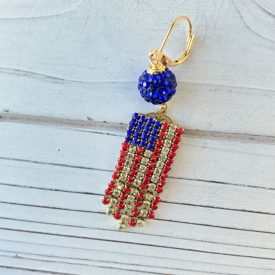 Lenora Dame American Flag Swarovski Bling Earrings