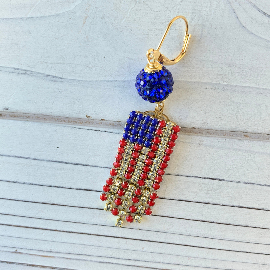 Lenora Dame American Flag Swarovski Bling Earrings