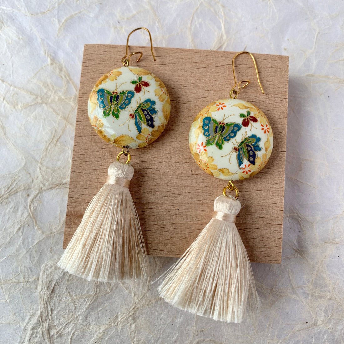 Lenora Dame Cloisonné Butterfly Tassel Earrings