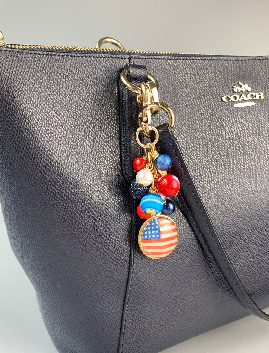 Lenora Dame Independence Day Purse Charm - Red White and Blue Keychain Charm