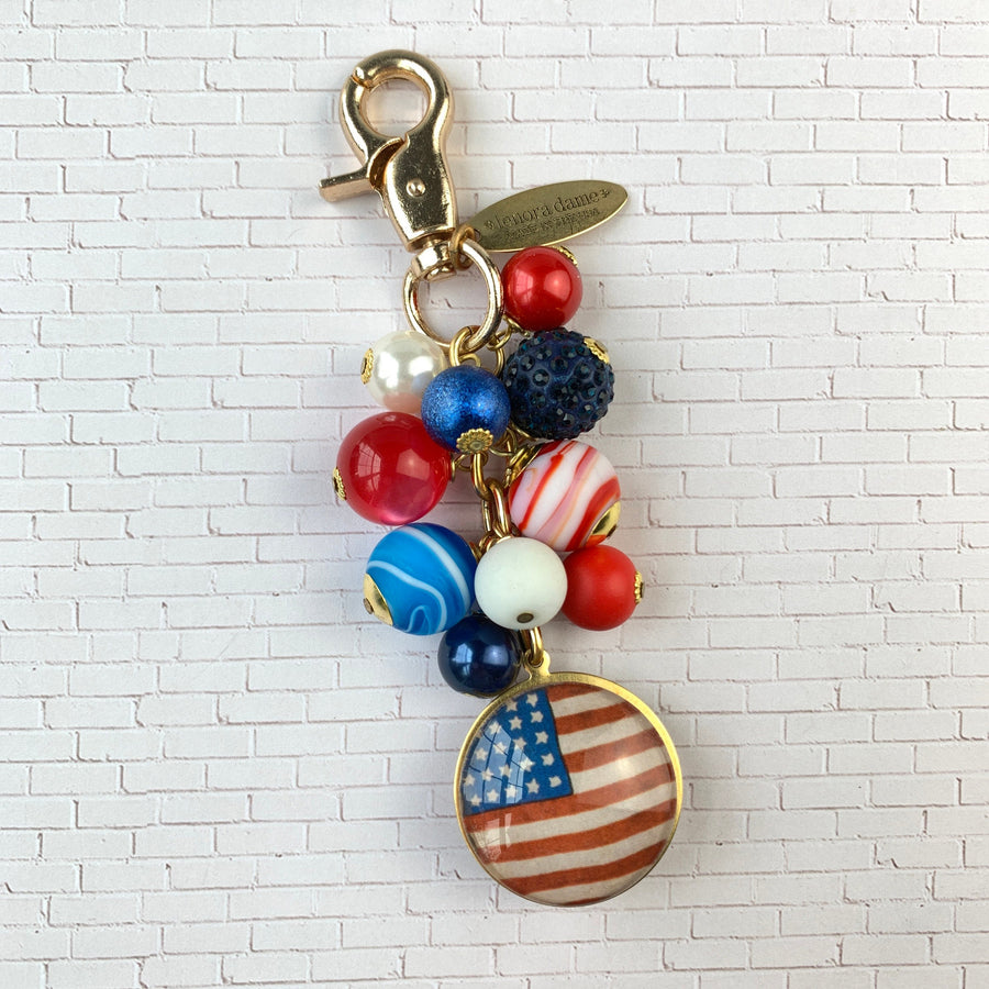 Lenora Dame Independence Day Purse Charm - Red White and Blue Keychain Charm