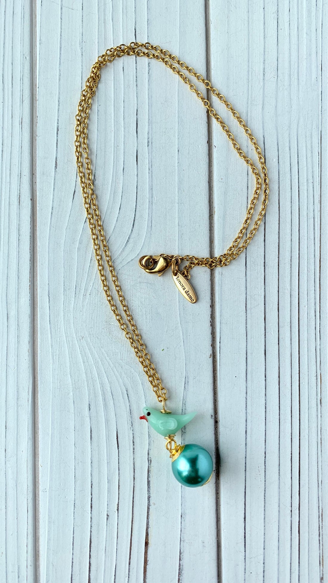 Lenora Dame Tweetie Pearl Pendant Necklace in Aqua