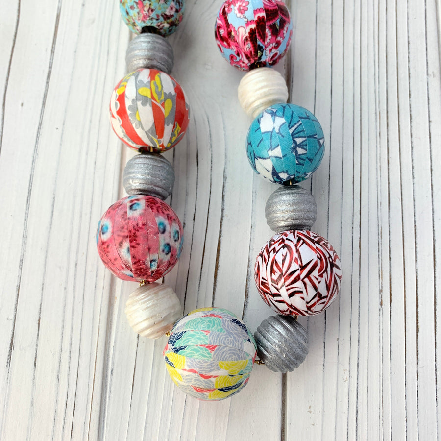 Lenora Dame Quilt Decoupage Wooden Bead Necklace