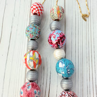 Lenora Dame Quilt Decoupage Wooden Bead Necklace